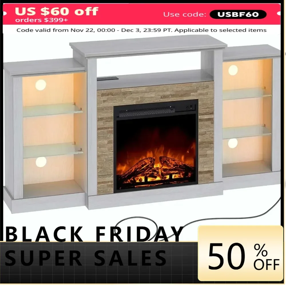 Fireplace TV Stand With LED Lights and Power Outlets TV Console for 32