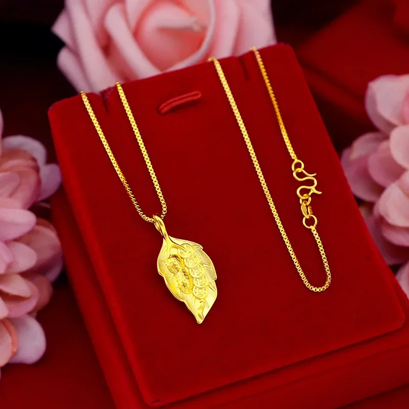 9999 real gold 24K yellow gold Peanut Leaf Necklace One Leaf Wealth Necklace