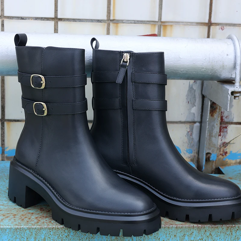 Autumn and winter MD foot zipper fashionable leather boots