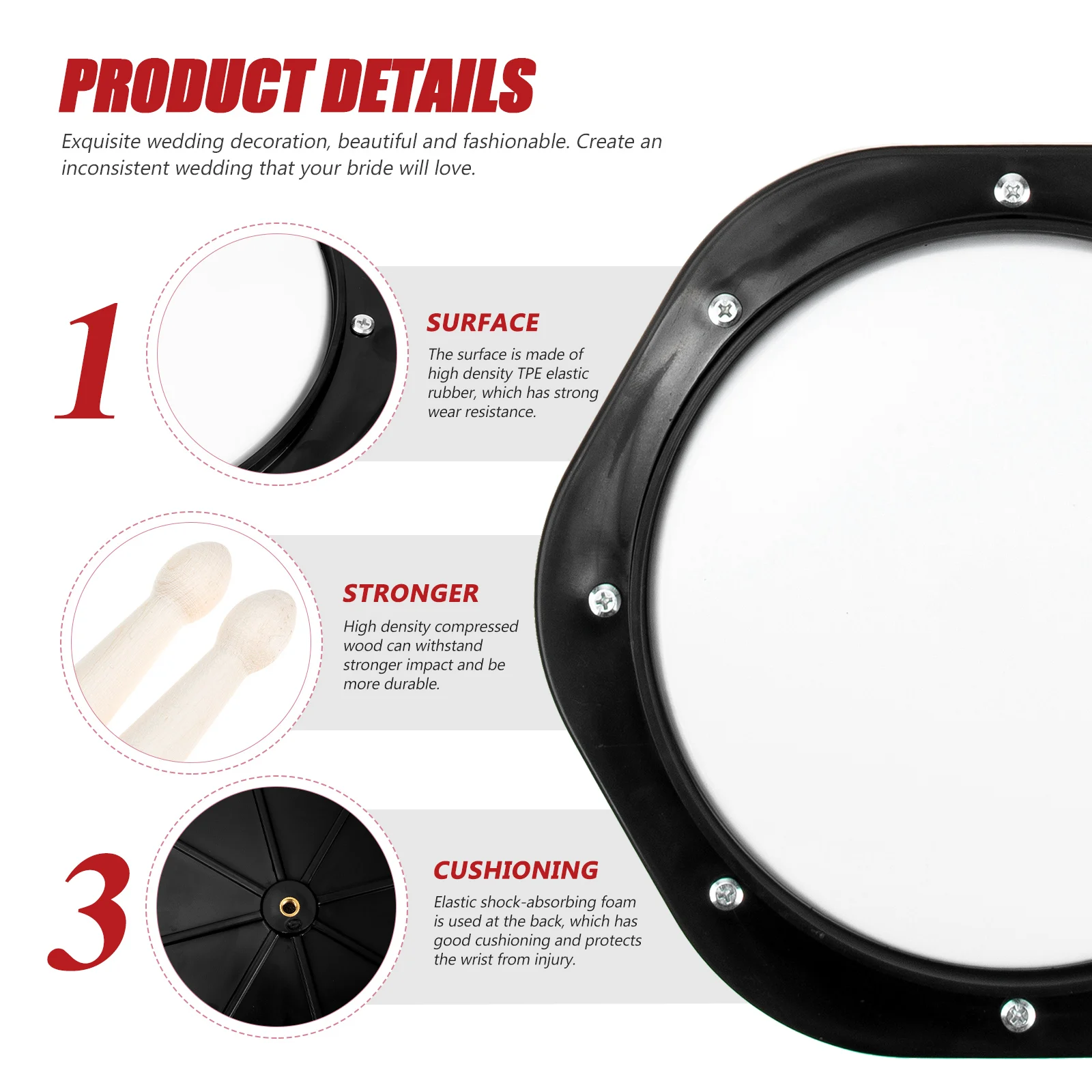 

Percussion Drum Practice Mat Drums Kit Accessories Rubber Pad Drummer Nylon Stand