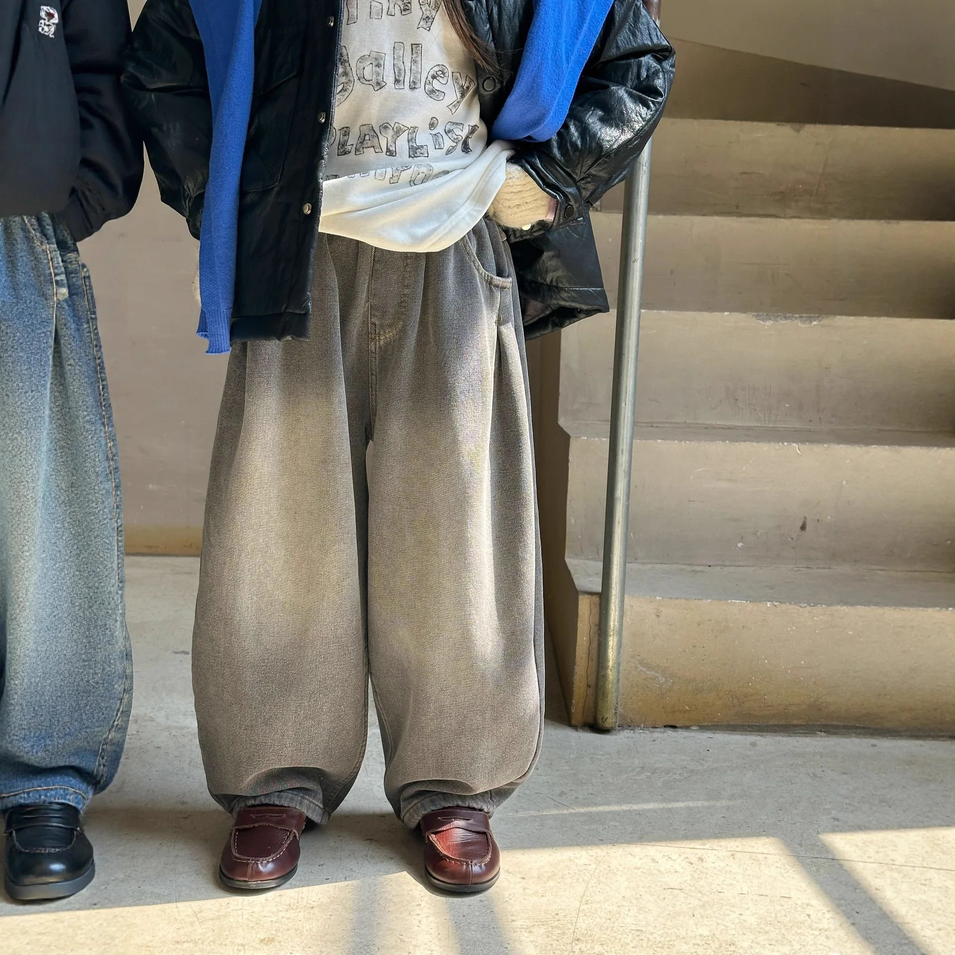 سراويل فضفاضة دافئة غير رسمية للأولاد، جينز صوف أنيق للشتاء النسخة الكورية الجديدة للأطفال #4