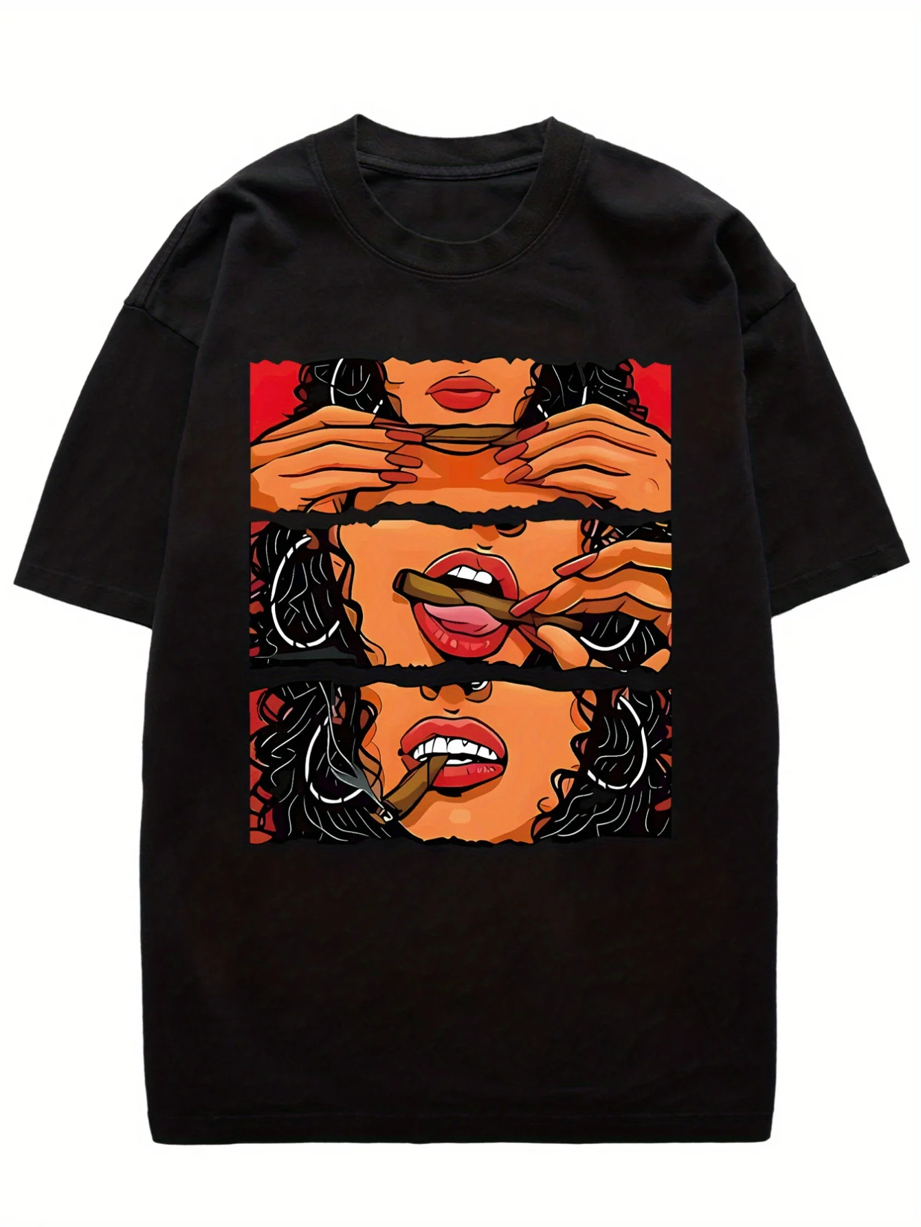 

Universe Crossing Men apos T Shirt with Pop Culture Cartoon Woman Red Lips Print Street Style Round Neck Summer Casual Tee
