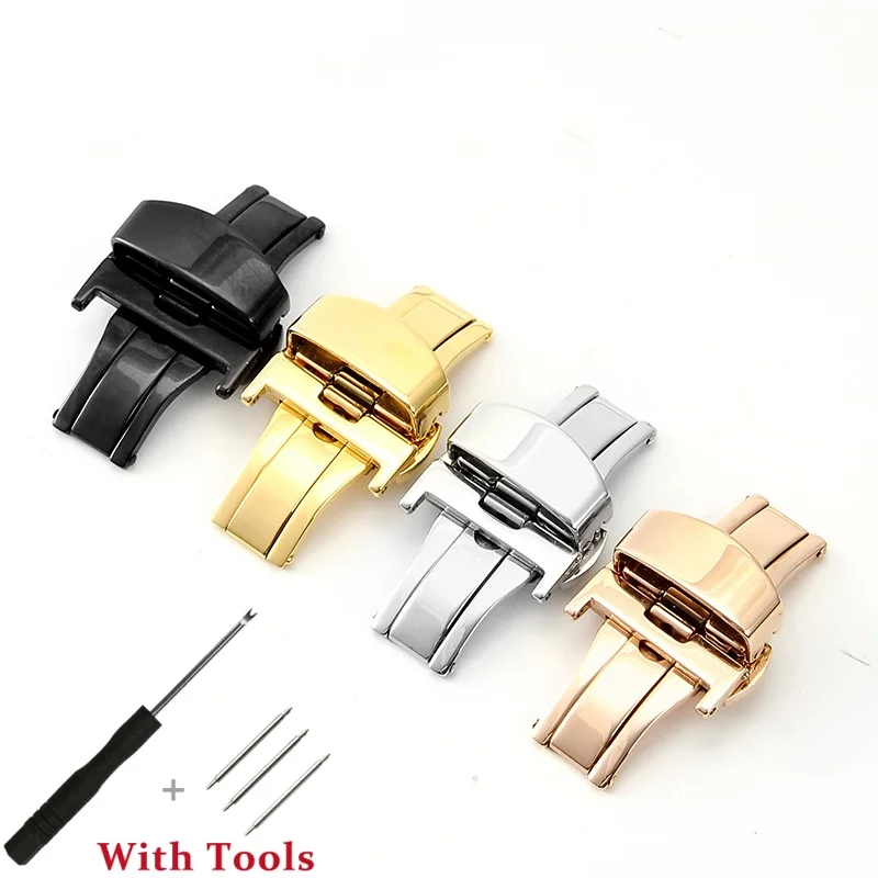 14mm 16mm 18mm 20mm 22mm Acciaio inossidabile Doppia pressione Farfalla Orologio Fibbia Orologio pieghevole in metallo Chiusura Accessori di ricambio