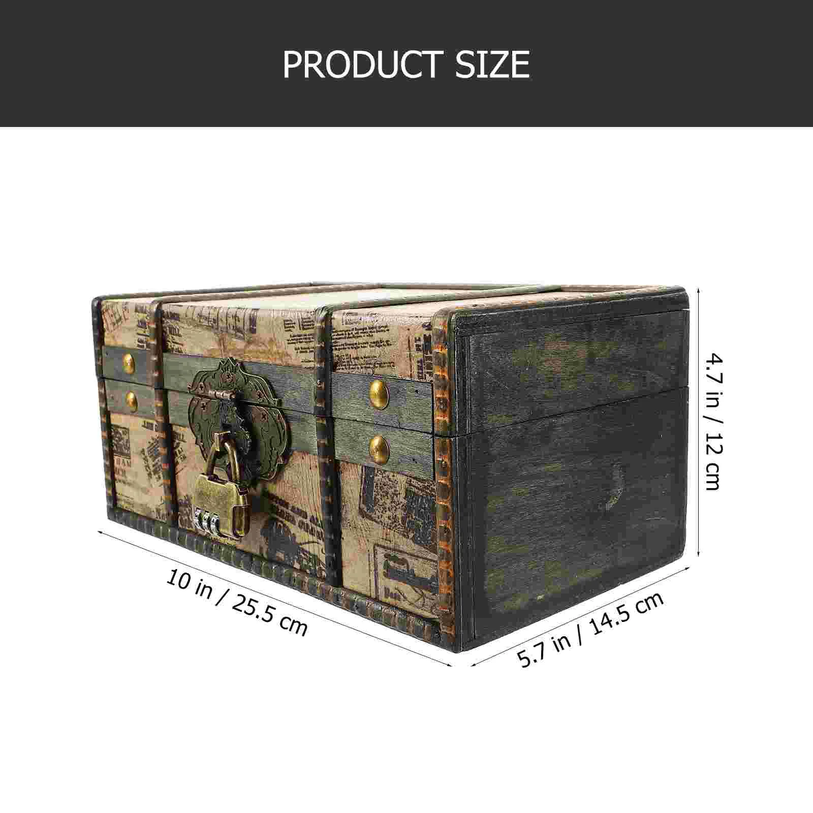Retro Wooden Desktop Storage Box Vintage Treasure Chest Jewelry ganizer Trinket Container Decorative Gift Crate Piggy Bank For view 3