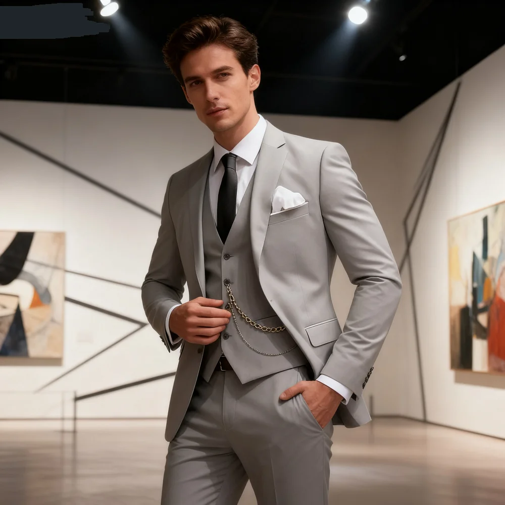 

Elegant Mint Green 3 Piece Men's Slim Fit Business Suit Notch Lapel Tuxedo Blazer Vest Pants Set for Wedding Party Prom Groom