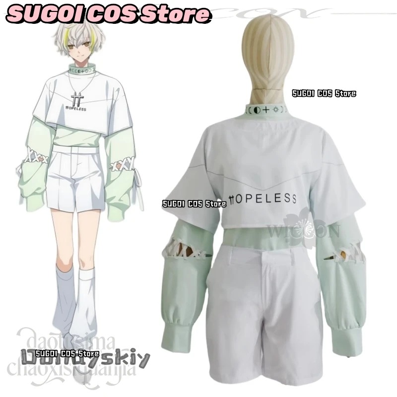 Sugoi @ anime jogo 18tru cosplay l4mps shiramitsu toi traje branco moda y2k punk colheita topo branco shorts colar peruca natal