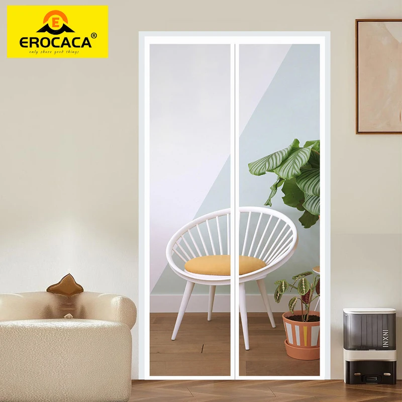 EROCACA White Magnetic Mosquito Net Door Screen Anti Insect Invisible Glass Fibre Mesh Custom Curtain Tulle Automatic Closing