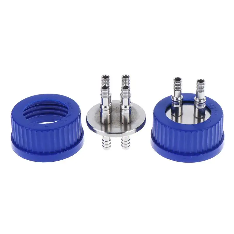 GL45 Fermentation Tank Reactor Feed Cover Stainless Steel Jar Lid With SS304 Blue Headspace Cap Refill Cover For Tube view 3