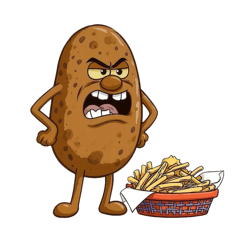A 6-Inch Furious Cartoon Potato Figure Accompanied by Fries, Crafted from Premium Waterproof Vinyl Stickers  Laptops Motorcycles