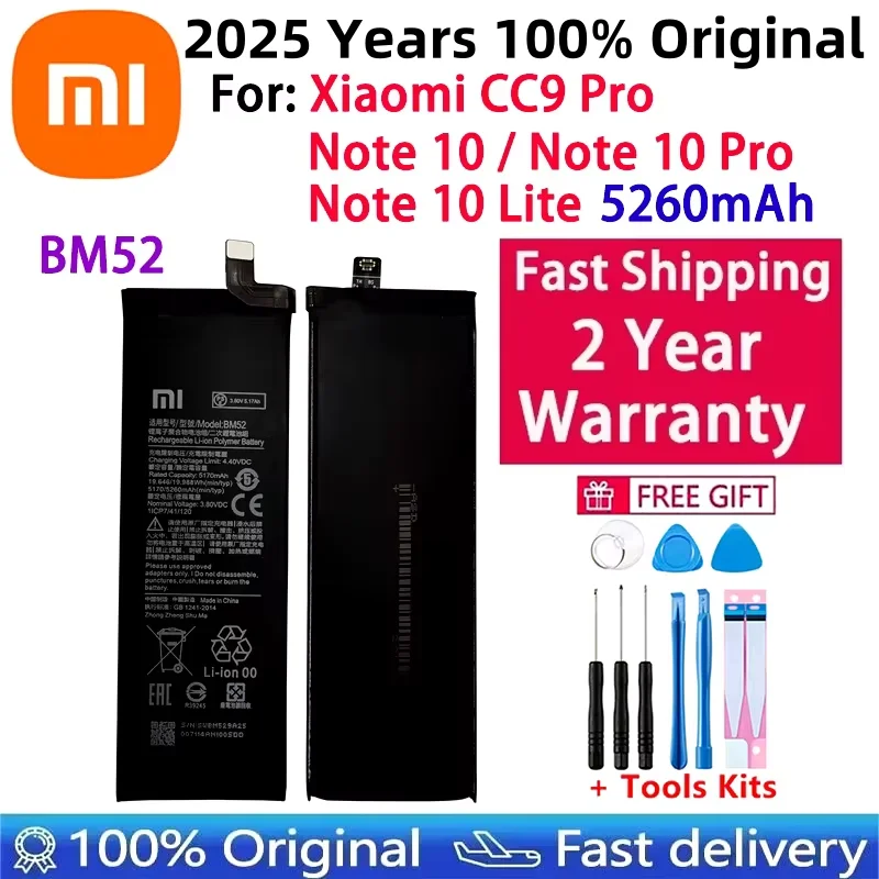

Original BM52 Battery For Xiaomi Mi Note 10 Lite, Mi Note 10 Pro, CC9pro, CC9 Pro, 5260mAh, Fast Shipping, New, Original, 2025