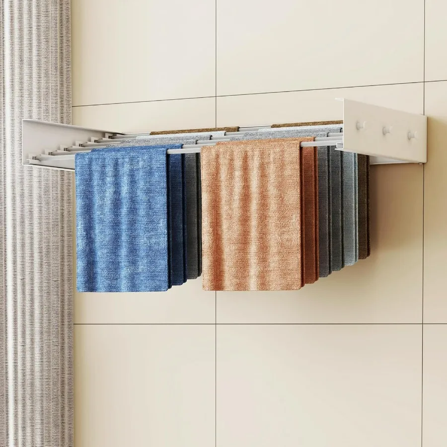 Wall Mounted Laundry Drying Rack with 6 Aluminium Poles for Home Use Foldable and Collapsible Design for Efficient Clothes Dryi