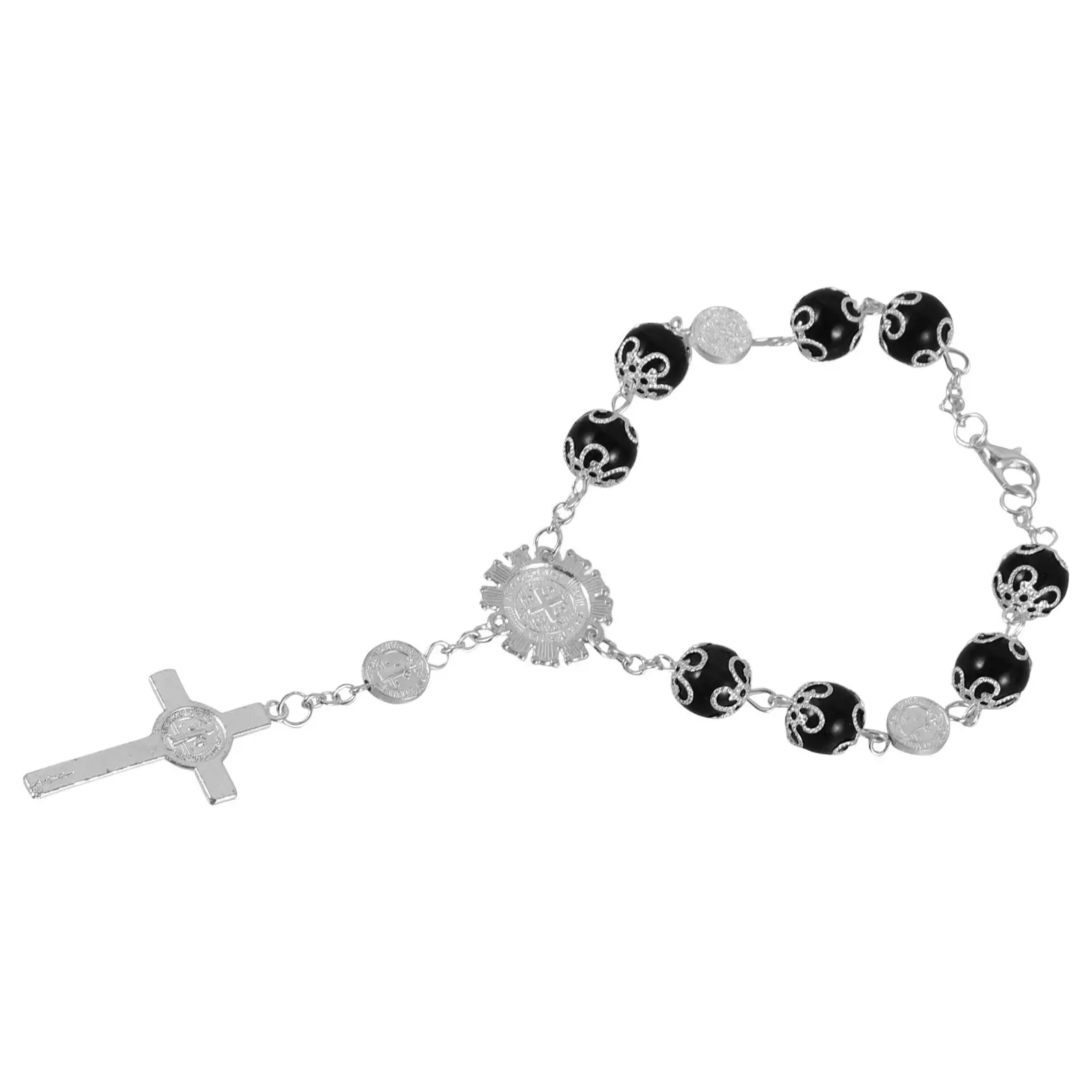 

Car Rosary Bracelet Cross Hanging Accessories White Alloy Prayer Beads Rearview Mirror Pendant Charm ornaments car decorations