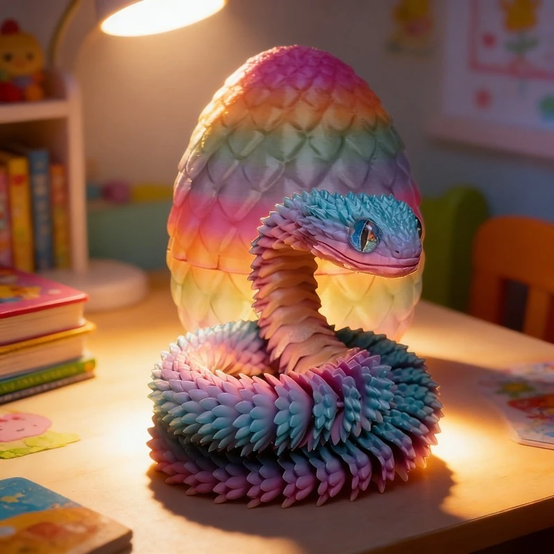 

3D Printed Snake Egg with 30cm Articulated Snake Realistic Stress Relief Toy Creative Decor for Home Office Kids Room