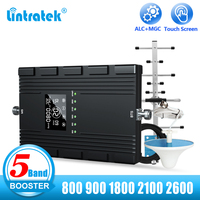 Lintratek 5 Band Cellular Amplifier B20 800 900 1800 2100 2600 MHz GSM 2G 3G 4G Signal Repeater Touch Screen Booster Antenna Kit