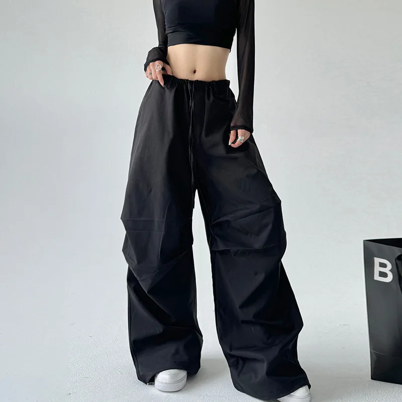 

Women Fashion Cargo Pants Vintage Jogging Trousers High Elastic Waist Female Chic Lady Boot Cut