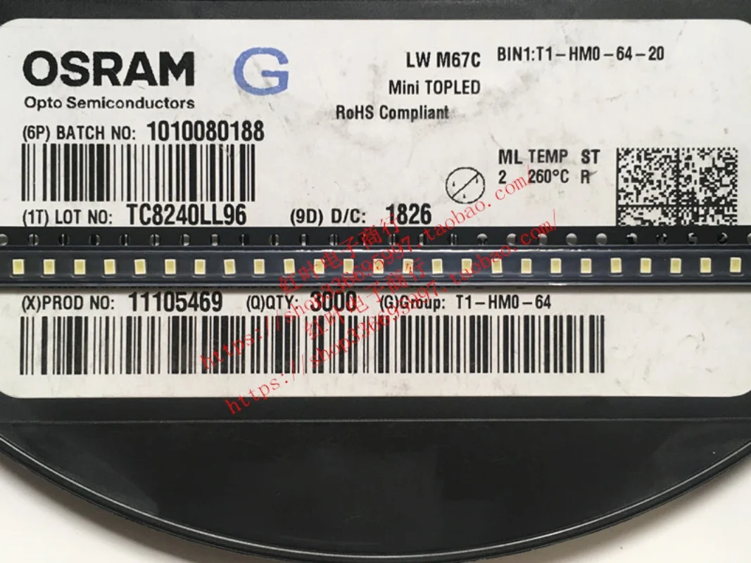 

100 шт./пластырь OSRAM LWM67C, 0805/2214 подсветка, 8000K, холодный белый цвет, автомобильные зеркальные бусины