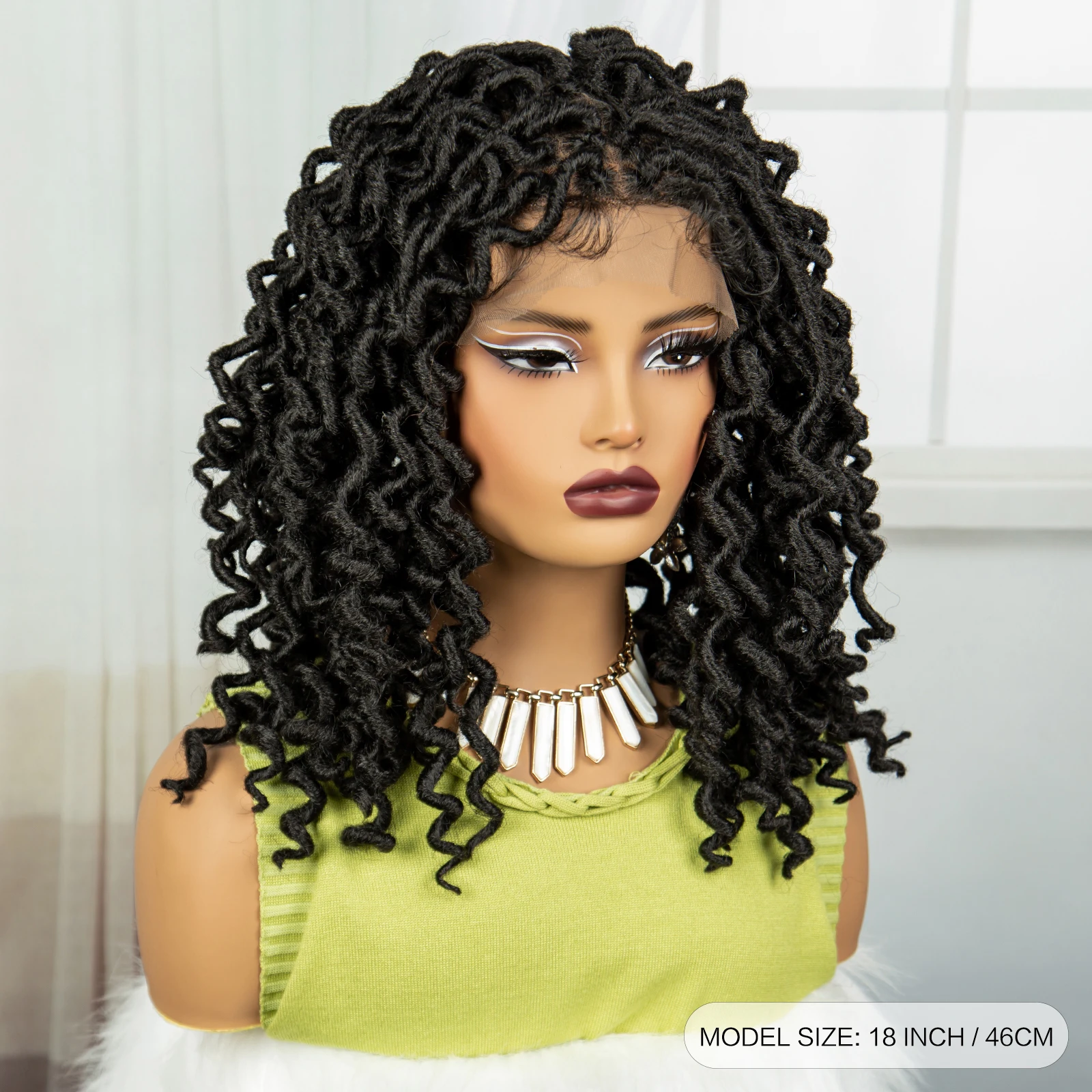 18Inch Lace Braids Wigs HD Full Lace Locs Braided Wigs with Baby Hair Lace Front Short Curly Natural Braids Wigs for Black Women