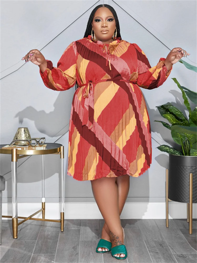 Wmstar Plus Size Dresses for Women Long Sleeve Printed Loose Bandage Africa Maxi Dress New Fall Clothes Wholesale Dropshipping