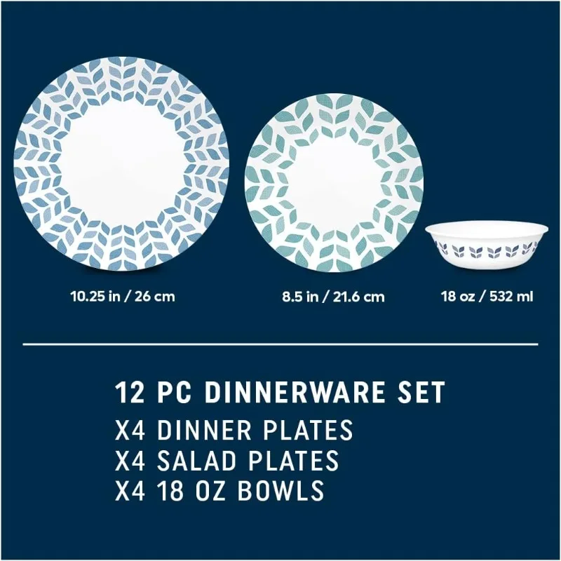 2-Piece Glass Dinnerware Set Service for 4, 10.25