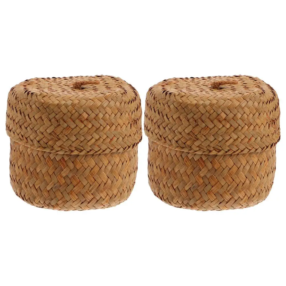 

2 Pcs Baskets Woven Rattan Boxes Lightweight Reusable Storage Storage Basket Kitchen Organizer Containers with Lid