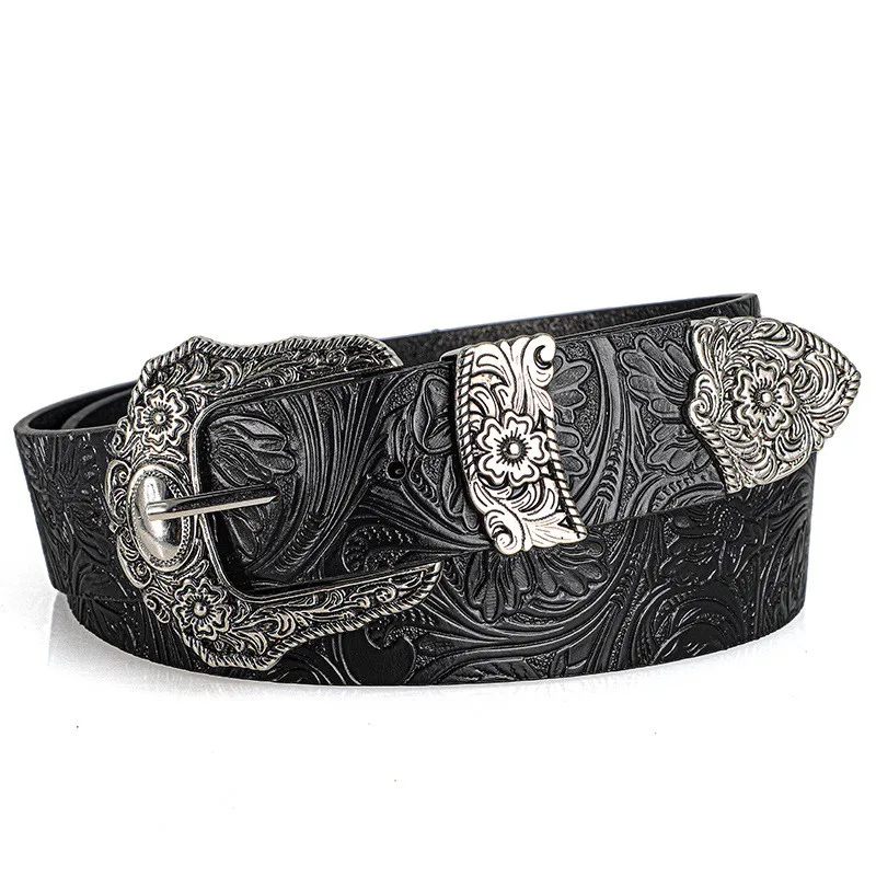 Neuer Damen-Gürtel im europäischen und amerikanischen Stil, Vintage-Gürtel mit Strass-Schnalle, trendiger bedruckter Jeansgürtel, Unisex – Detail 3