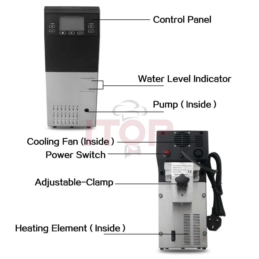 ITOP Sous Vide Cooking Machine Commercial Low Temperature Thermostatic Cooker 1500W Max 99 ℃ Capacity 30L Water Timing 24 Hours