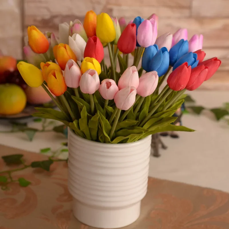 2017Hot sales 21 pieces/lot, Artificial flower high quality real touch PU Tulip desktop wedding home decoration gift multi-color