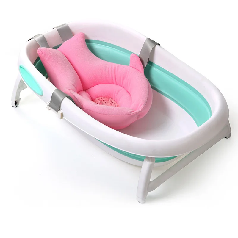 Baby Bath Accessories Portable Baby Bathtub Mat Bathroom Non-slip Safety Seat Cushion with Foldable Soft Pillow