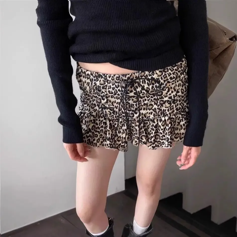 

Leopard Print Strap Short Skirt, Cake Skirt, Women's 2026 American Hottie Retro Style A-line Skirt