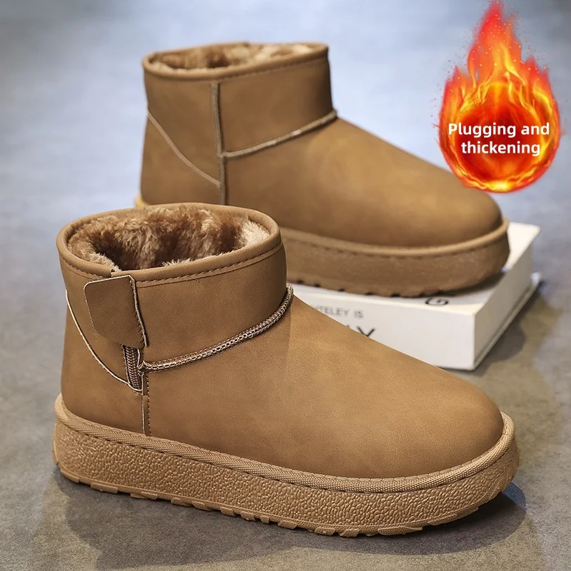 Fashion men's winter velvet padded snow boots warm bread boots outdoor cold-resistant waterproof uppers winter velvet booties