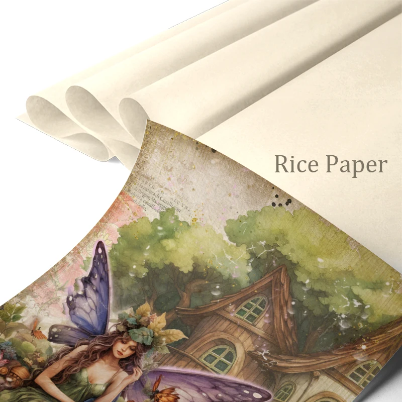 Scrapbooking Decoration Papers Original Design Fairy of Forest Retro DIY Vintage Junk Journal Crafts 8pcs S24022101 Rice Paper