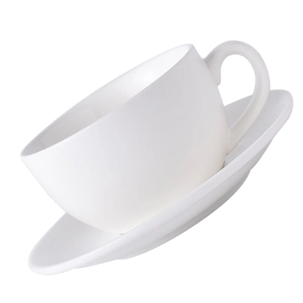 

1Set White Ceramic Coffee Cup Saucer Set 250ml Practical Creative Tea Cup Tray for Home Office Cafe Restaurant