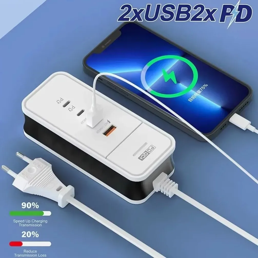 50W Fast Charging 4-Ports Dual USB PD Chargers Socket EU Plug For Pad Smartphone Tablet Laptop Quick Charge Travel Power Adapter
