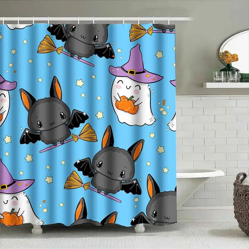

Tuniu Cute Halloween Bat Shower Curtain for Bathroom Kids Baby Room Decoration Cartoon Stars