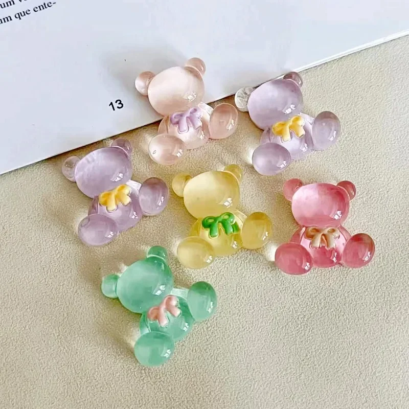 20pcs Jelly Transparent Bear Beads Cartoon Nail Accessories Stationery Mobile Phone Case Key Chain 2.4cm X 2.5cm Decoration