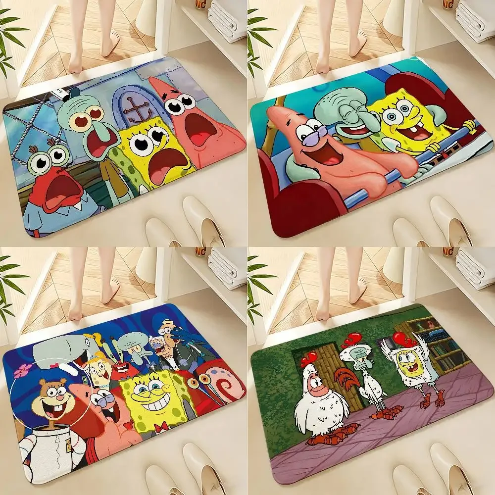 Cute S-SpongeBobs Square-Pants Floor Mats Home Laundry Rug Carpet For Living Room Decor Lounge Area Anti-slip Foot Mat Entrance