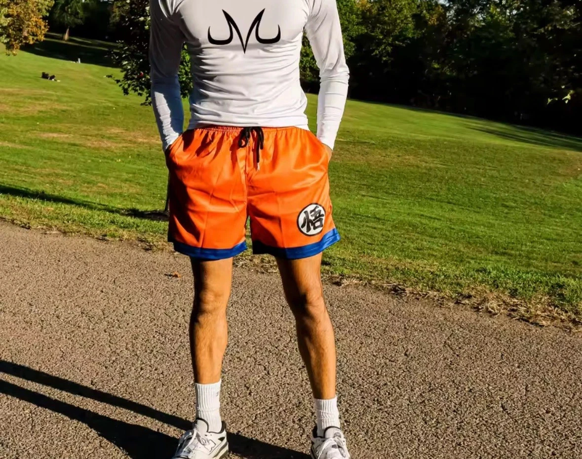 Pantalones Cortos Deportivos de Malla Naranja Vintage Dragon Ball Goku Kanji, Verano 2026, Unisex, Oversize, Estilo Y2K, Moda Urbana Retro