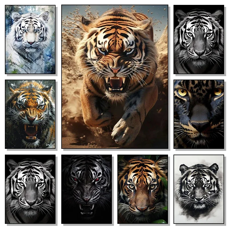 White Tiger Vintage Animal Canvas Painting Wall Art Poster Print for Room Home Decor Animal Lover Gift