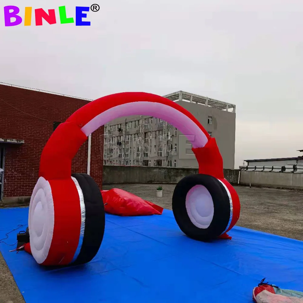 Advertising red and black Inflatable Earphone Inflatable Headphone Model with led lights for music festival DJ stage decoration