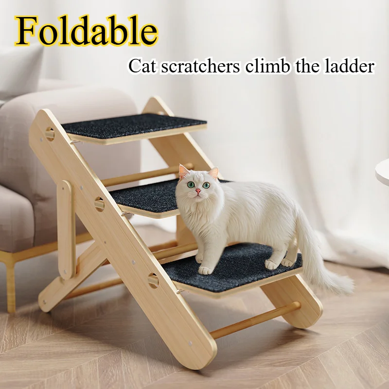 

Adjustable Foldable Pet Ramp for Dogs & Cats - Anti-Slip Surface & Soft Padded Steps, Recycled Wood, Elderly Pet Friendly