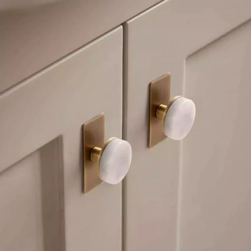 Natural Green Marble/ Brass Furniture Knob with Plate Cupboard Wardrobe Dresser Shoe Box Drawer Cabinet Bright Chrome Handles