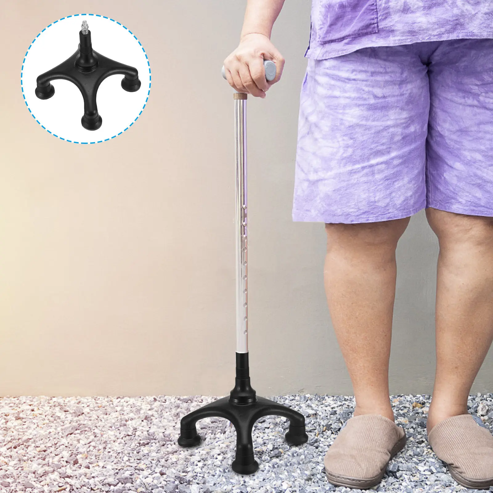 Walking Cane Quad Base Four Point Non-Slip Rotatable Crutch Foot Pad Replacement Tips Stable Support Attachment for Walking