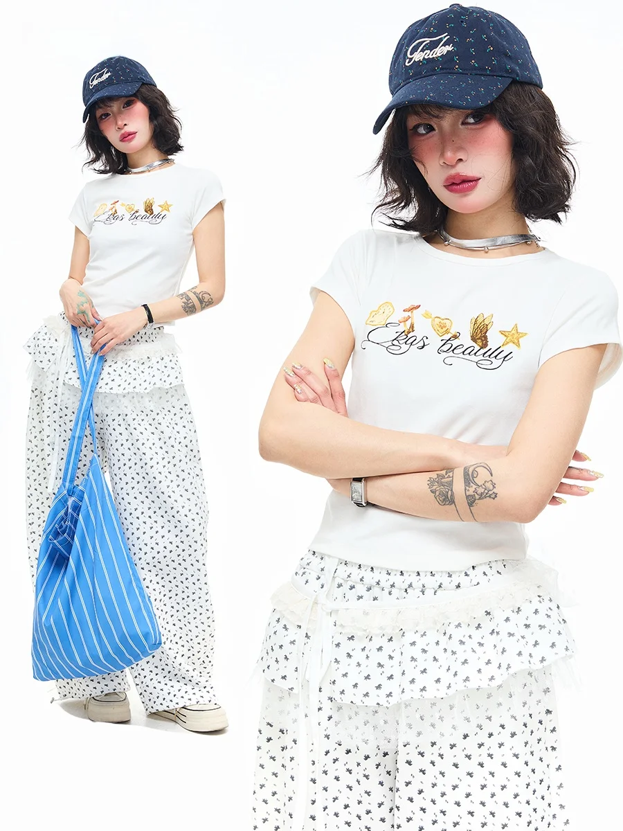 

Женская футболка Sanowers с забавным буквенным принтом, приталенная, с коротким рукавом, дышащая, из хлопка и полиэстера, летняя, для девушек