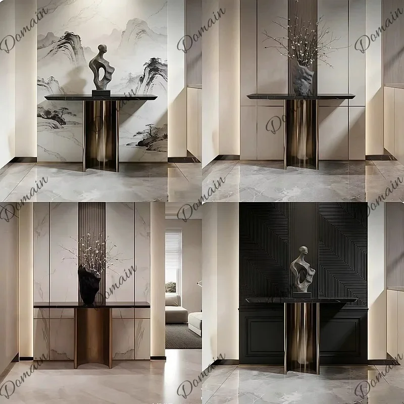 XX Luxury Metal Slate Rectangular Console Table Modern Simple Hallway Entryway Decor Desk For Villa Corridor