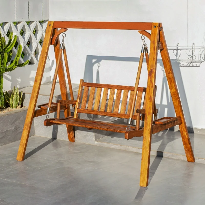 Waterproof Sun Proof Patio Balcony Rocking Chairs Outdoor Two Person Swing Chairs for Courtyard Outdoor Garden Solid Wood Swing
