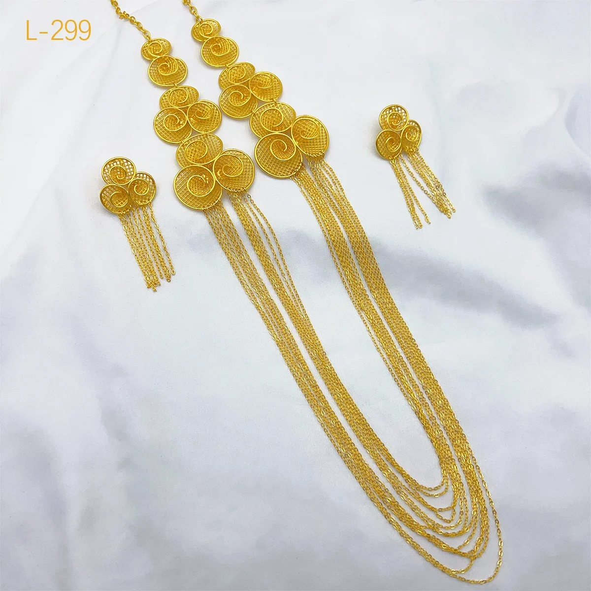 ANIID Ethiopian Dubai Tassel 24K Gold Color Long Chain Necklace And Earrings Jewelry Set For Lady Luxury Wedding Party Gifts