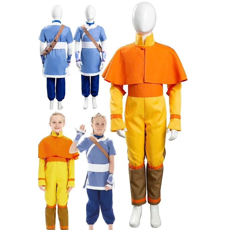 Aang Katara Cosplay Kids Role Play Cartoon Last Cosplay Airbender Costume Children Roleplay Fantasy Dress Up Party Clothes