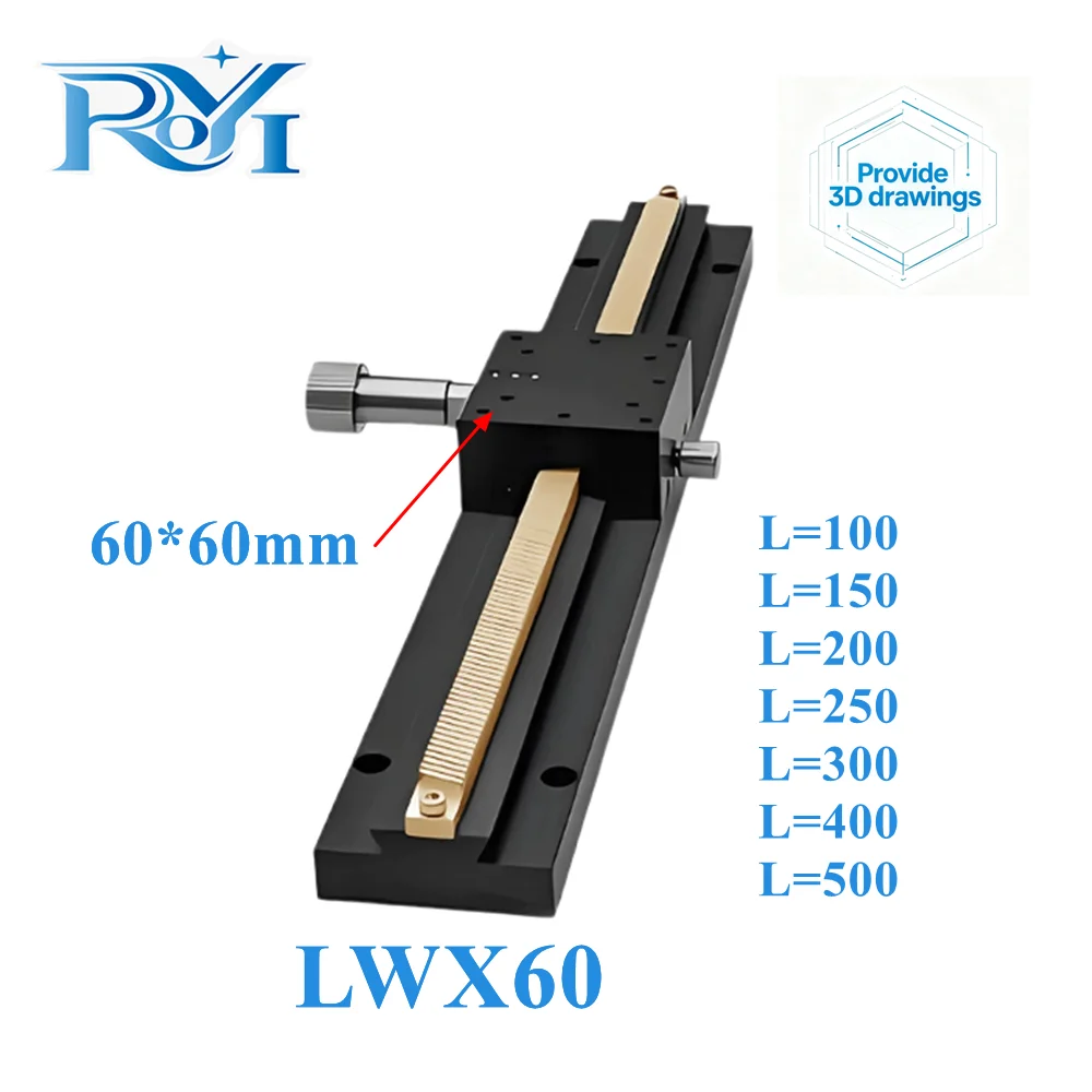 X Axis LWX60 L=100‑500mm Long Stroke Dovetail Groove Linear Stage Manual Fine‑Tuning Displacement Trimming Sliding Platform