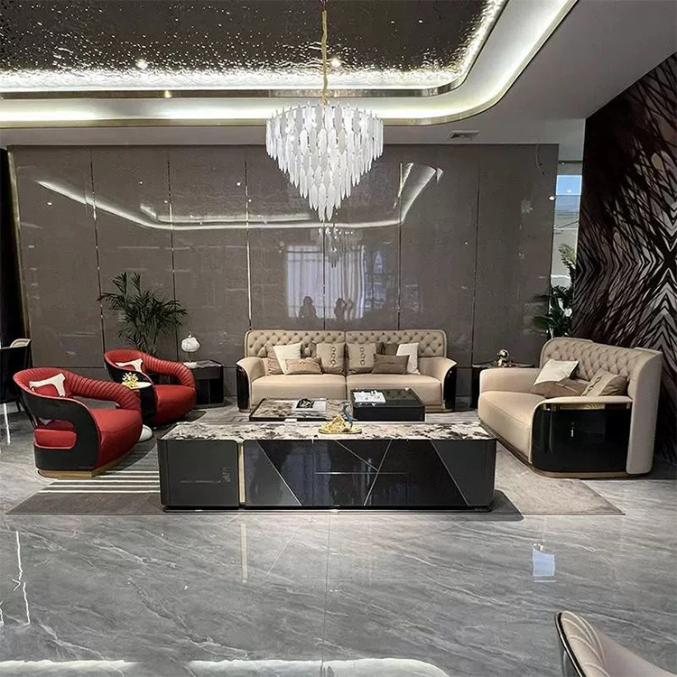 &Modern Luxury Living Room High-End Leather Sectional Sofa Set Home Furniture with Corner Feature for Dining