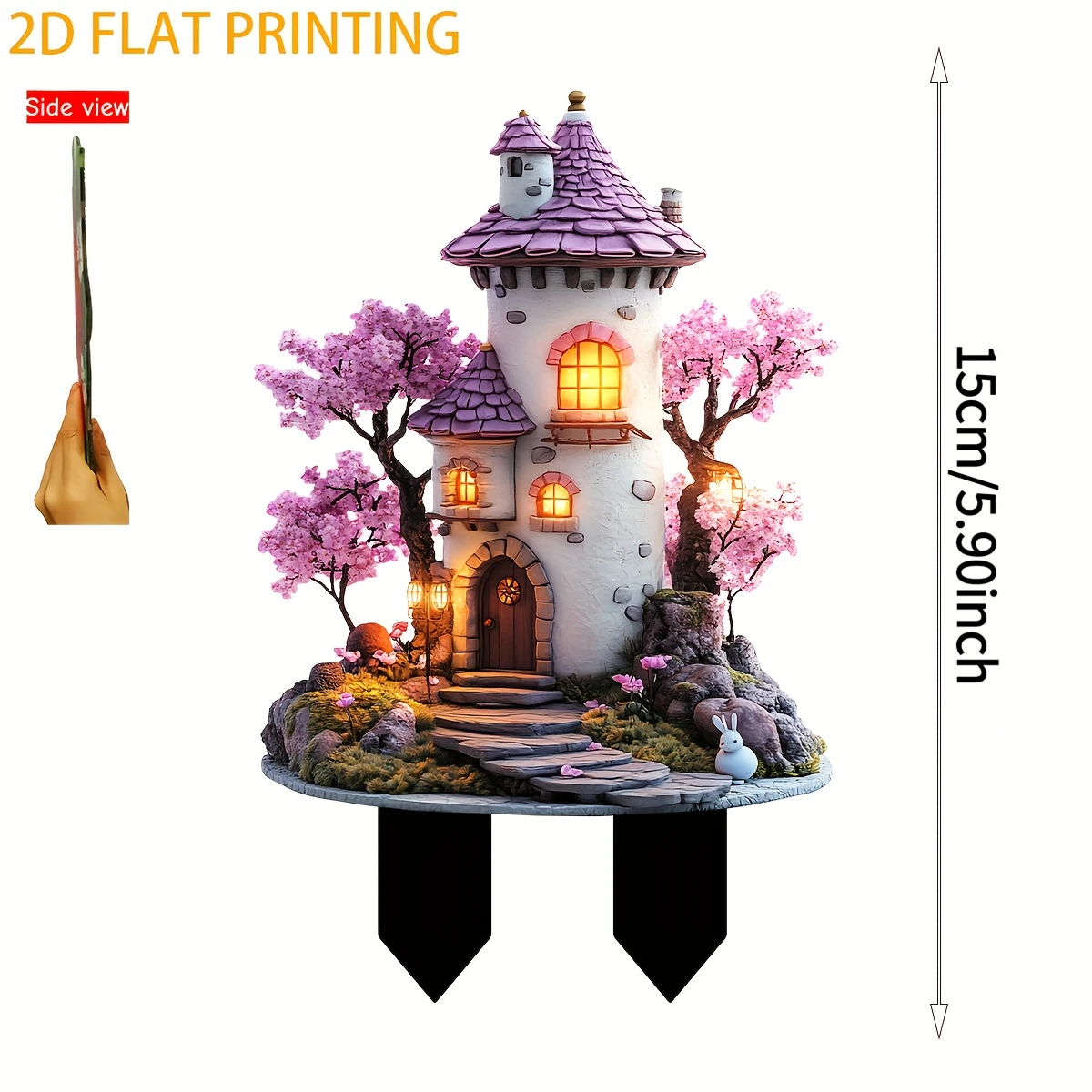 2D Flat, [2D Flat] 2D Flat, 1pc Acrylic Garden Courtyard Decoration, a Fairy-tale Style Tower Structure. The Tower Features a Wh